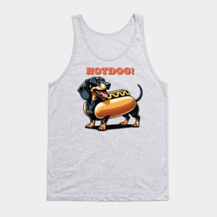 Wiener Dog Hotdog | Long Dachshund Black & Tan Dog in Bun Suit | Sausage Dog Tank Top